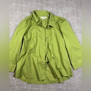 Foxcroft Green Wrinkle Free Button Down Crop Wide Sleeve Shirt Size 18